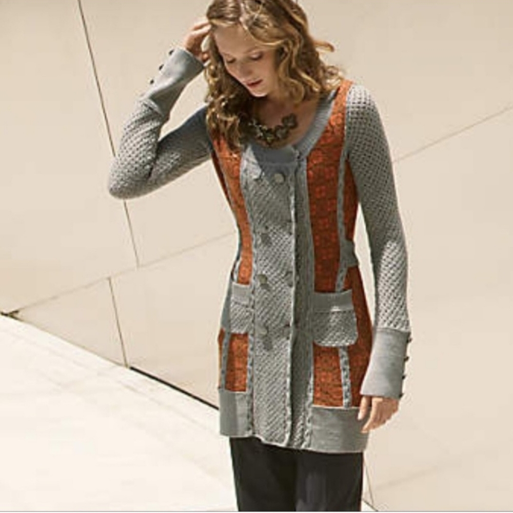 Anthropologie Lia Molly orange/gray knit cardigan size xs